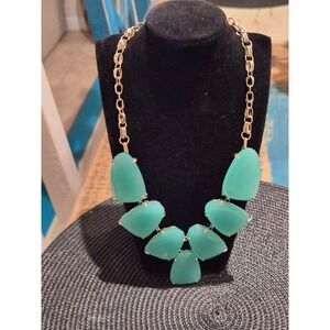 Kendra Scott Statement Bib Necklace Gold Tone Seafoam Green Faceted Stones